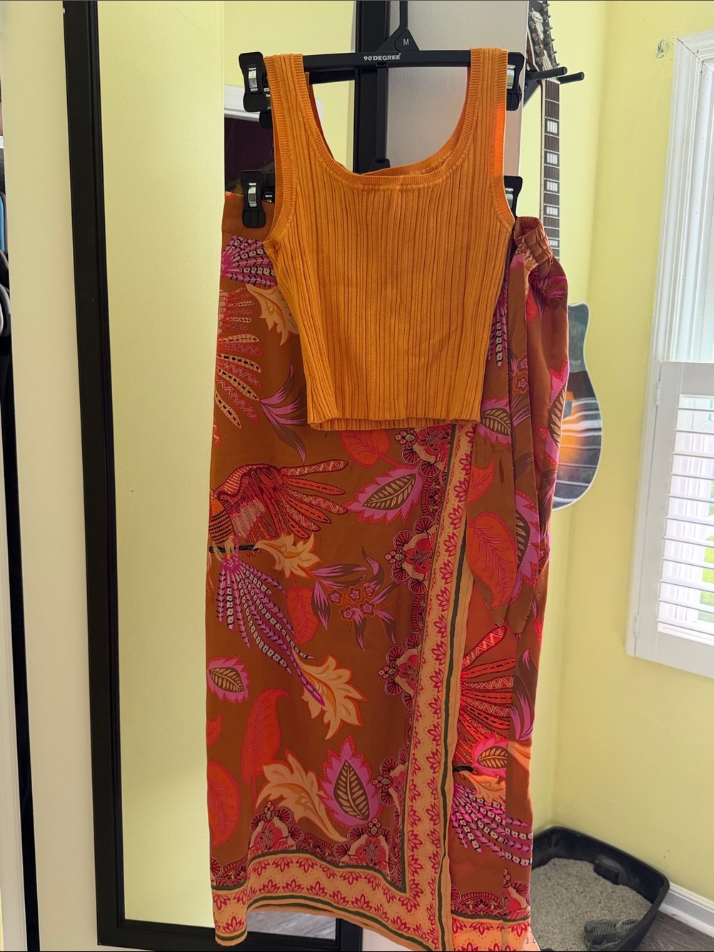 Women’s Orange Ribbed Tank & Printed Maxi Skirt Set